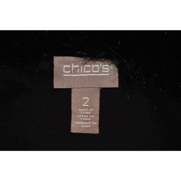 CHICO'S $129 Black Ponte Knit Open Vest Faux Fur Collar Chico's 2 / US‎ Large - Picture 3 of 3